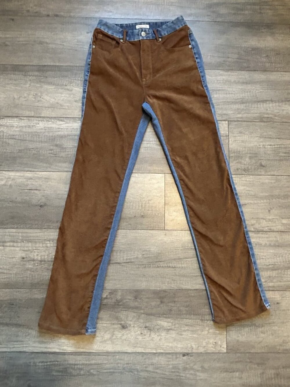 Good American Women's Jeans Icon Mixed Media Denim Faux Suede Size 4/27 western - Picture 2 of 11